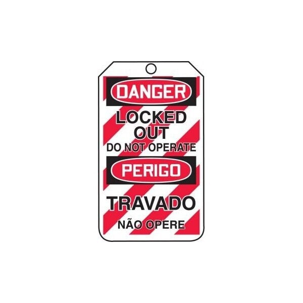 Accuform Safety Tags, DANGER LOCKED OUT DO NOT OPERATE BILINGUAL PORTUGUESE, 5.75in x 3.25in, 25PK TMP230CTP - main